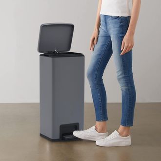 vidaXL Vidaxl - Cubo Basura Con Pedal Antihuellas 30l Gris Acero Inoxidable