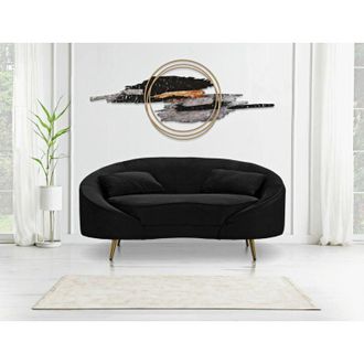 Dmora Sof&aacute; Fijo 2 Plazas Bientina, Sof&aacute; Recto, Sof&aacute; Para Sal&oacute;n, Sill&oacute;n Doble Con Contenedor, 148x84 H68 Cm, Negro Y Oro - Dmora