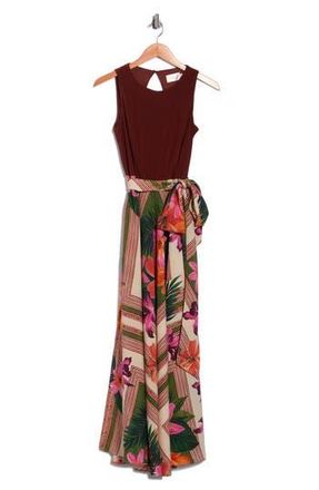 Eliza J Mixed Media Maxi Dress in Brown Multi at Nordstrom Rack, Size 12