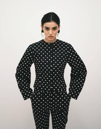 Asos Blazer senza colletto con maniche voluminose a pois monocromatici-Multicolore