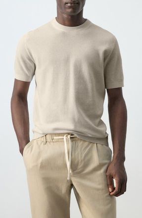 Mango Fine Knit T-Shirt in Beige at Nordstrom, Size Small