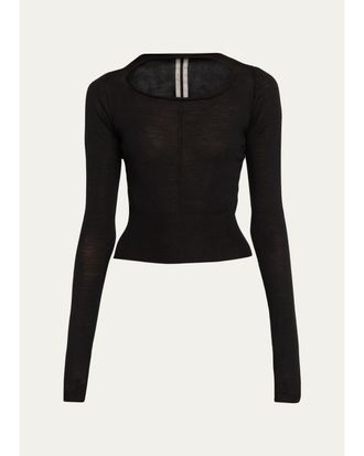 Rick Owens Slashed Cutout Wool Crop Sweater