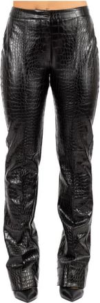 Elisabetta Franchi Broek met krokodillenprint - Dames - Straight fit broeken - Zwart - L - Leer - Broeken