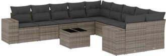 vidaXL Set De Sof&aacute;s De Jard&iacute;n 11 Pzas Y Cojines Rat&aacute;n Sint&eacute;tico Gris Vidaxl
