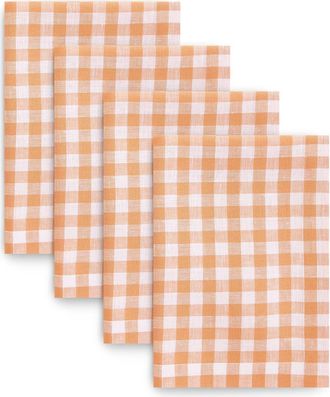 Solino Home Linen Dinner Napkins Set of 4, 20 x 20 Inch for Dining Table, Holiday and Everyday Table Decor - Gingham Check in Apricot at Nordstrom