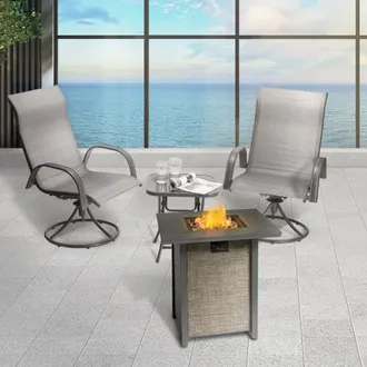 Teamson Home 27.95 Outdoor Metal & Textliene Propane Gas Fire Pit Table and Accessories, Brown/Beige