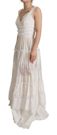 Dolce & Gabbana Womens White Cotton Tiered Long Maxi A-Line Dress Nylon