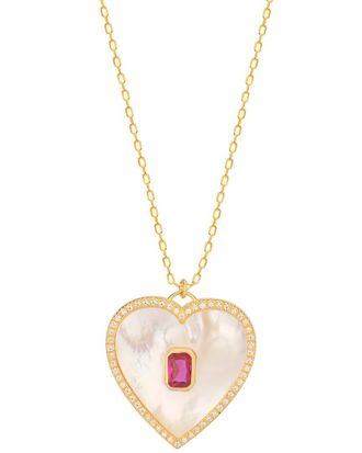 Gabi Rielle Modern Touch Collection 14K Over Silver Pearl CZ Love Necklace