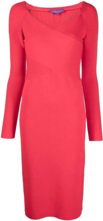Ralph Lauren Gebreide midi-jurk - Dames - Kleedjes - Rood - S - Polyester - Kleedjes