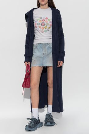 Balenciaga Short Denim Skirt, Womens, Light Blue