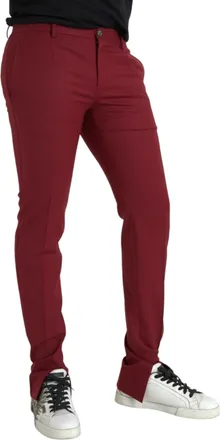 Dolce & Gabbana Red Wool Men Slim Fit Dress Pants Elastane