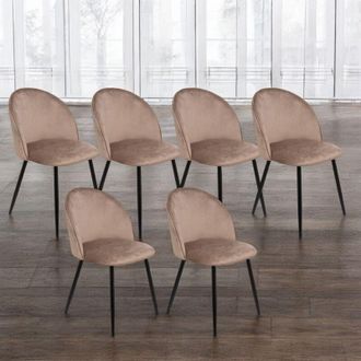 Dmora Set di 6 sedie Achito, Poltrona rivestita in velluto, Sedia da pranzo imbottita, Seduta per riunioni, 51x54h82 cm, Tortora - Dmora