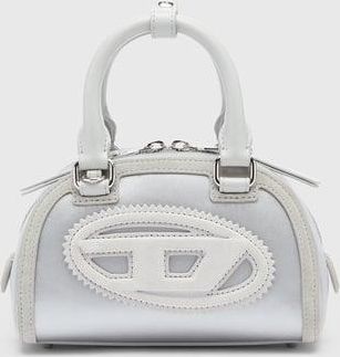 Diesel 1DR Dome - Small bowling bag in satin and suede - Crossbody Bags - Woman - Silver