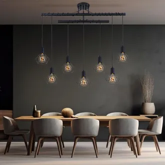 Globo Lighting Lampada a sospensione lampada a sospensione moderna sala da pranzo lampada industriale nera lampada a sospensione regolabile in altezza, paralumi a