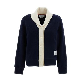 Thom Browne Vest met sjaalkraag - Dames - Truien - Blauw - Maat: S Zijde