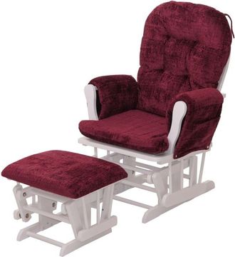 Hhg Sill&oacute;n Relax Hhg 009, Mecedora Con Taburete Tela Chenilla (465g/m&sup2;) Oeko-tex, Burdeos, Armaz&oacute;n Blanco
