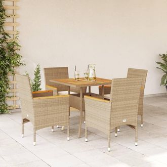 vidaXL Set De Comedor Jard&iacute;n 5 Pzas Con Cojines Rat&aacute;n Pe Acacia Beige Vidaxl