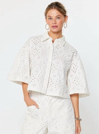 Current Air Eyelet Cropped Button-Down Shirt In White