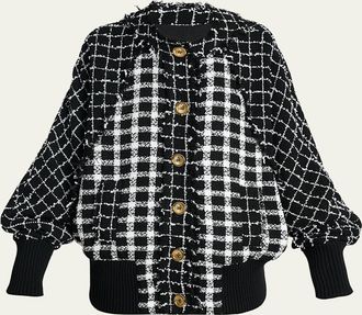 Balmain Mixed Tweed Oversized Bomber Jacket