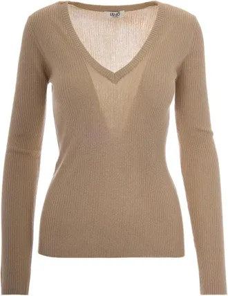 Liu Jo Ecs Maglia Costine Con Lam&eacute; - female - Liu Jo - V-neck Knitwear - Gray - XS - Knitwear