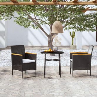 vidaXL 3 Pcs Juego De Comedor De Jard&iacute;n Vime Pe Preto