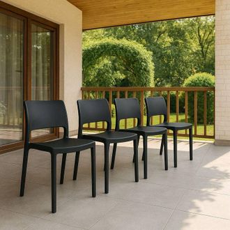 Dmora Dmora - Conjunto De 4 Sillas De Exterior Cereseto, Asiento De Jard&iacute;n, Para Interior Y Exterior, Apilables, Fabricadas En Italia, 47x53 H82 Cm, Antraci