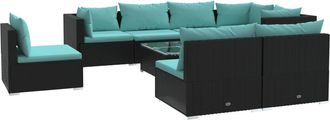 vidaXL Set De Muebles De Jard&iacute;n 9 Pzas Y Cojines Rat&aacute;n Sint&eacute;tico Negro Vidaxl