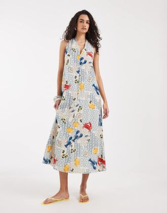 Vero Moda Vestito lungo senza maniche con allacciatura sul retro e stampa di granchio-Neutro