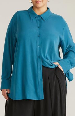 Universal Standard Cooling Oversize Button-Up Shirt in Blue Beetle at Nordstrom, Size Xl