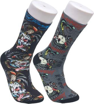 Ed Hardy Skull 360 Print Full Cushion Crew Sock 2-Pack in Black at Nordstrom
