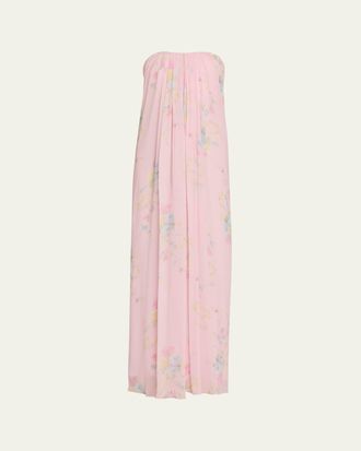 LoveShackFancy Emara Strapless Floral Chiffon Gown