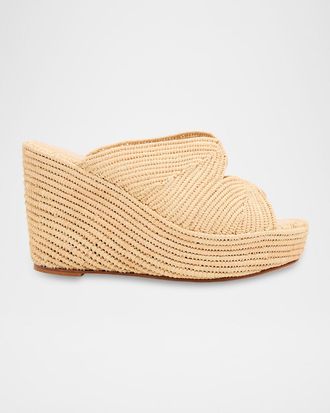 Carrie Forbes Lilou Raffia Platform Wedge Mules