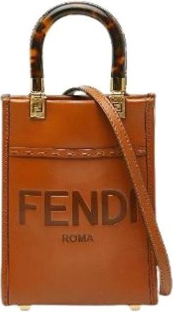 Fendi Pre-owned Mini Sunshine Shopper Leren 2way tas - Dames - Vintage Shopper - Bruin - ONE Size - Leer - Vintage