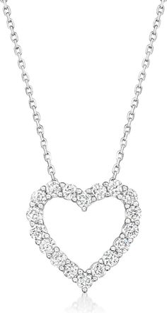 Ross-Simons Diamond Heart Pendant Necklace in 14kt White Gold
