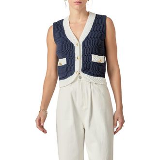 English Factory Contrast Sweater Vest in Navy/white at Nordstrom Rack, Size X-Small