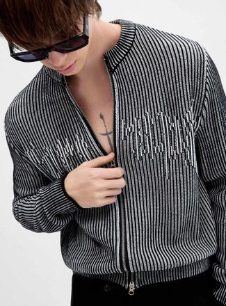 Djab Mens Optical ribbed-knit zipped Cardigan Sweater Imported from Seoul