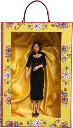 Dolce & Gabbana Womens Black Dress Ceramic Porcelain Fashion Leather Sicily Dolls Silk Accessory