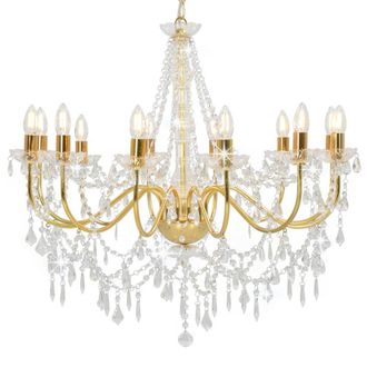 Berkfield Home Chandelier with Beads Golden 12 x E14 Bulbs in Gold