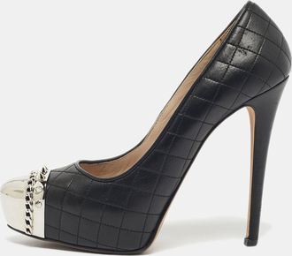Le Silla Black Quilted Leather Spikes Platform Pumps