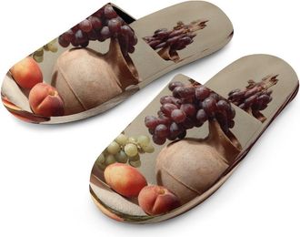 Generic Grapes Peaches Mens Cozy Memory Foam Slippers Warm Cotton House Shoes Comfy Slipper for Indoor Outdoor