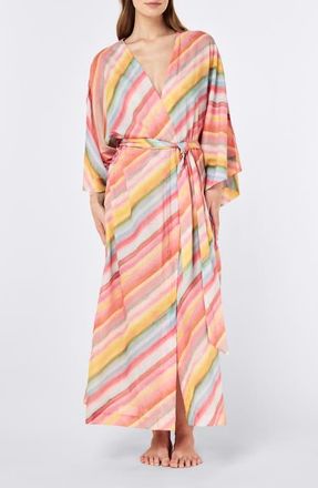 Papinelle Sleepwear Sophie Stripe Cotton Robe in Sorbet Pink at Nordstrom, Size X-Large