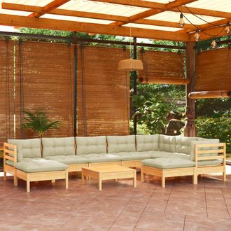 vidaXL Muebles De Jard&iacute;n 10 Pzas Y Cojines Madera Maciza De Pino Crema Vidaxl