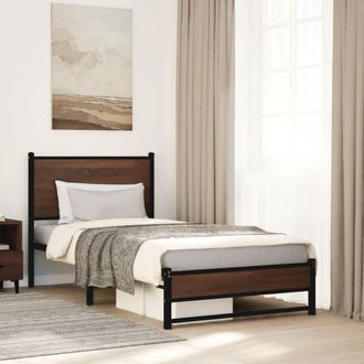 Berkfield Home Metal Bed Frame without Mattress Brown Oak 90x190 cm Single