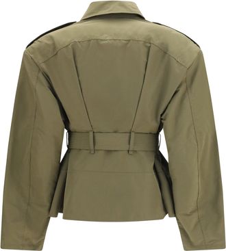 Alexander McQueen Womens Cropped Belted High-Neck Jacket Woodland Green Cotton; Polyester