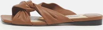Jimmy Choo London Brown Leather Crisscross Flat Slides