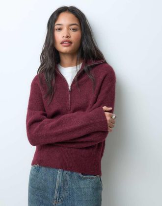Arket maglione in maglia a maniche lunghe con zip corta rosso scuro
