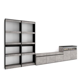 Skraut Home Skraut Home - Muebles De Sal&oacute;n Para Tv, Conjunto De Muebles Comedor, 370x186x35cm, Para Tv Hasta 65, Chimenea El&eacute;ctrica, Estilo Moderno, Gris Cemento