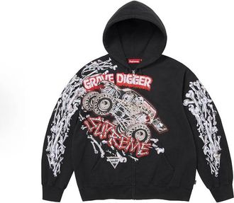 SUPREME x Grave Digger SS26 Bones Zip Up Hooded Sweatshirt Black SUP-SS26-321