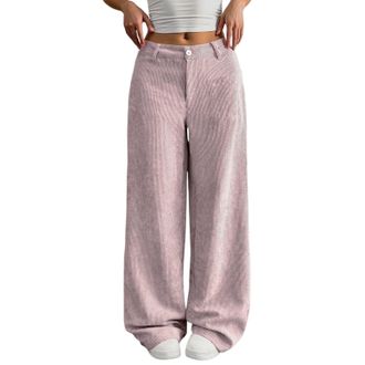 Generic Womens Corduroy Wide Leg Trousers with Elastic Waist Ladies High Waisted Baggy Pants with Pockets Autumn Casual Loose Fit for Daily Outdoor Streetwear