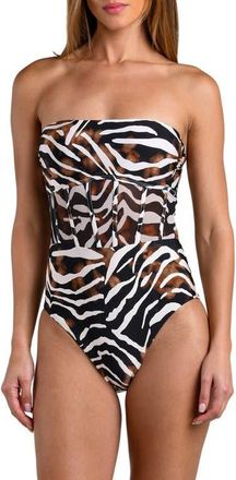 Sunshine 79 Nightlife Bandeau One-Piece Swimsuit in Brown Multi at Nordstrom, Size 14